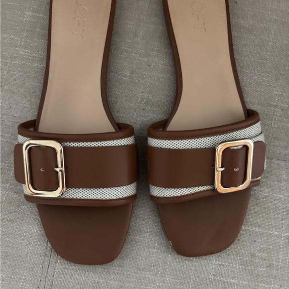 LOFT Brown and Cream Buckle Slide Sandals - Picture 2 of 3